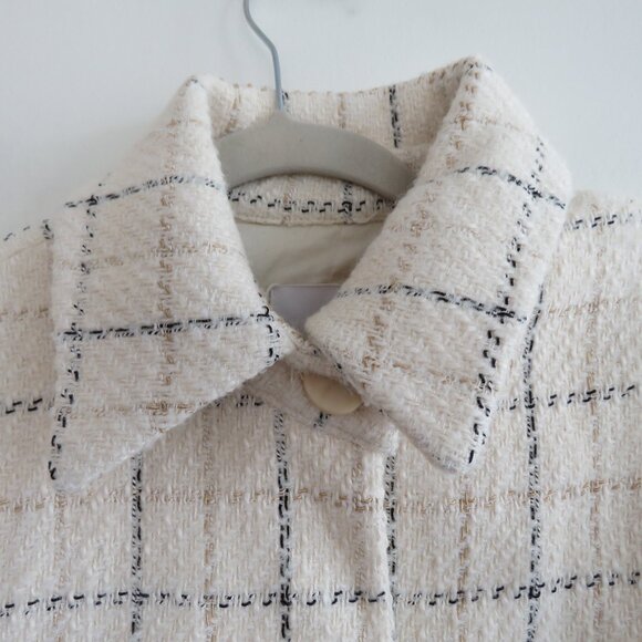 MANGO MNG Cropped Tweed Blazer in Cream Plaid Preppy Old Money Academia Size XS - Picture 6 of 13